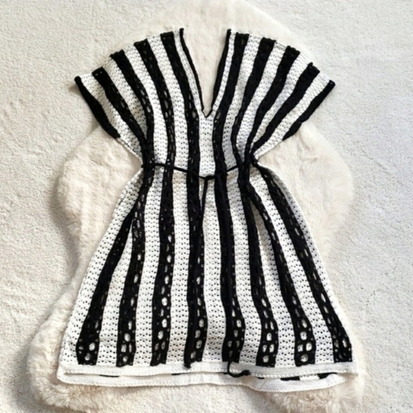 Black and White Crochet Mini Dress Cover Up - Picture 9 of 9